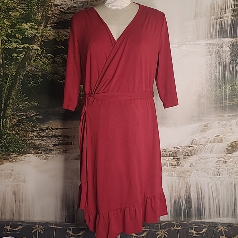 New with tags! Missky Womens 2XL burgundy wine true wrap flowy midi dress
